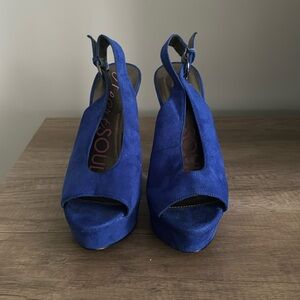 Blue suede platform shoes